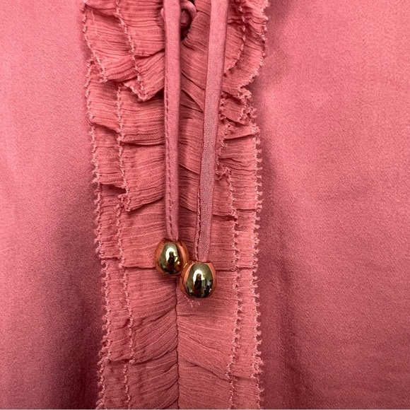 CHICO'S XL Ruffle Tie Neck Pullover Satin Blouse Burnished Rose Work Romantic - Picture 6 of 14